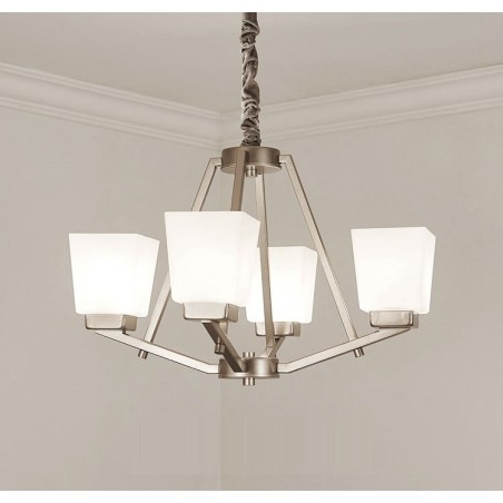 Lampadario a sospensione cromato 4 luci con paralumi in vetro