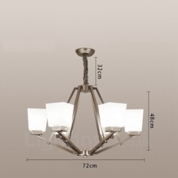 Lampadario a sospensione cromato a 6 luci con paralumi in vetro