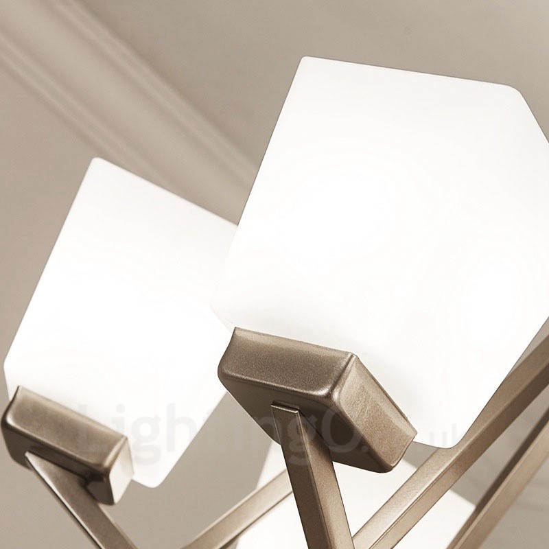 Lampadario a sospensione cromato a 6 luci con paralumi in vetro