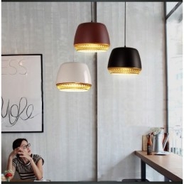 Lampada a sospensione moderna contemporanea 1 luce paralume nero bianco rosso blu 30x23 cm