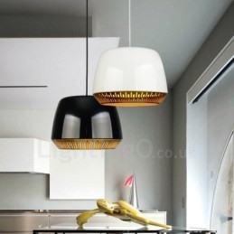 Lampada a sospensione moderna contemporanea 1 luce paralume nero bianco rosso blu 30x23 cm