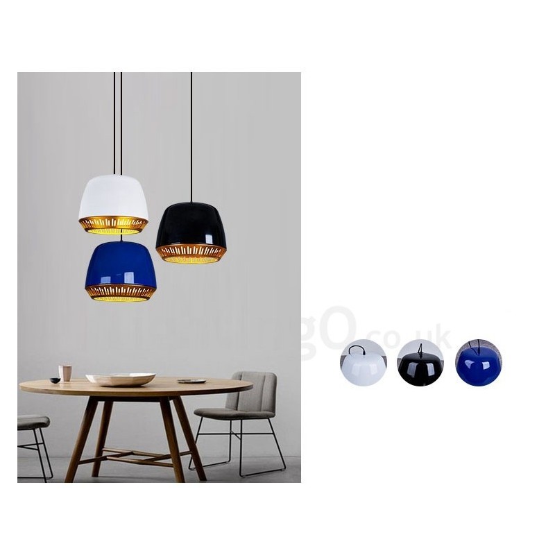 Lampada a sospensione moderna contemporanea 1 luce paralume nero bianco rosso blu 30x23 cm