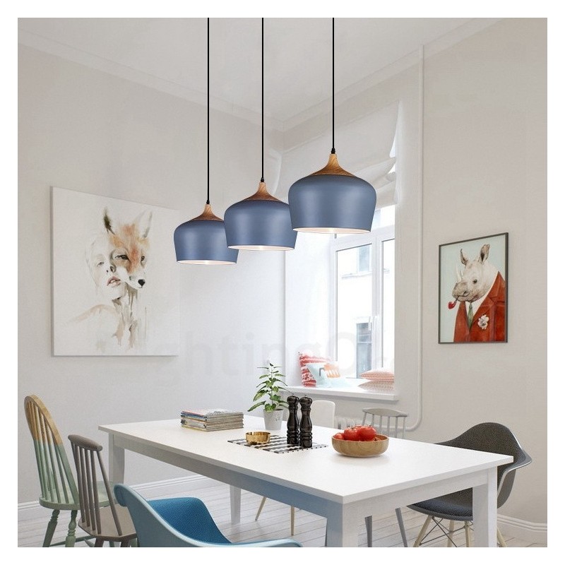 Lampada a sospensione moderna contemporanea 1 luce paralume bianco rosso blu 30 x 27 cm
