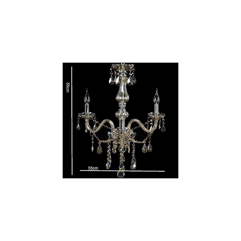 Lampadario in cristallo K9 a 3 luci cognac cromo