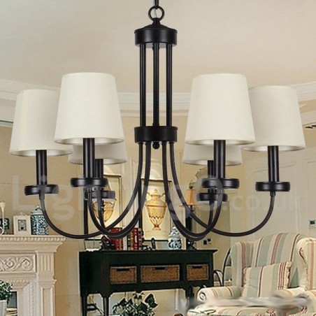 Lampadario a 6 luci in stile candela nero retrò vintage