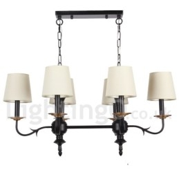Lampadario rustico retrò nero a 6 luci in acciaio con paralumi in tessuto, attacco E14