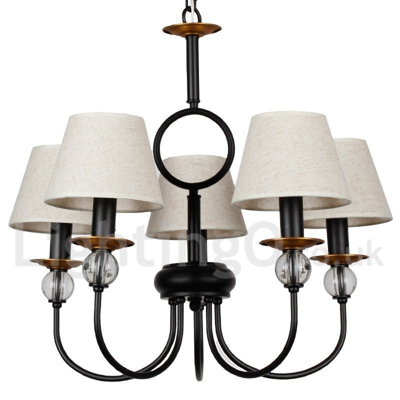 Lampadario rustico retrò nero a 5 luci in stile candela