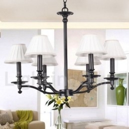 Lampadario rustico retrò a 6 luci E14 con paralumi in tessuto