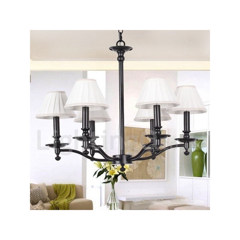 Lampadario rustico retrò a 6 luci E14 con paralumi in tessuto