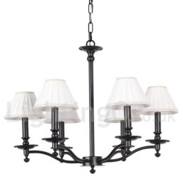 Lampadario rustico retrò a 6 luci E14 con paralumi in tessuto