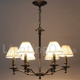 Lampadario rustico retrò a 6 luci E14 con paralumi in tessuto