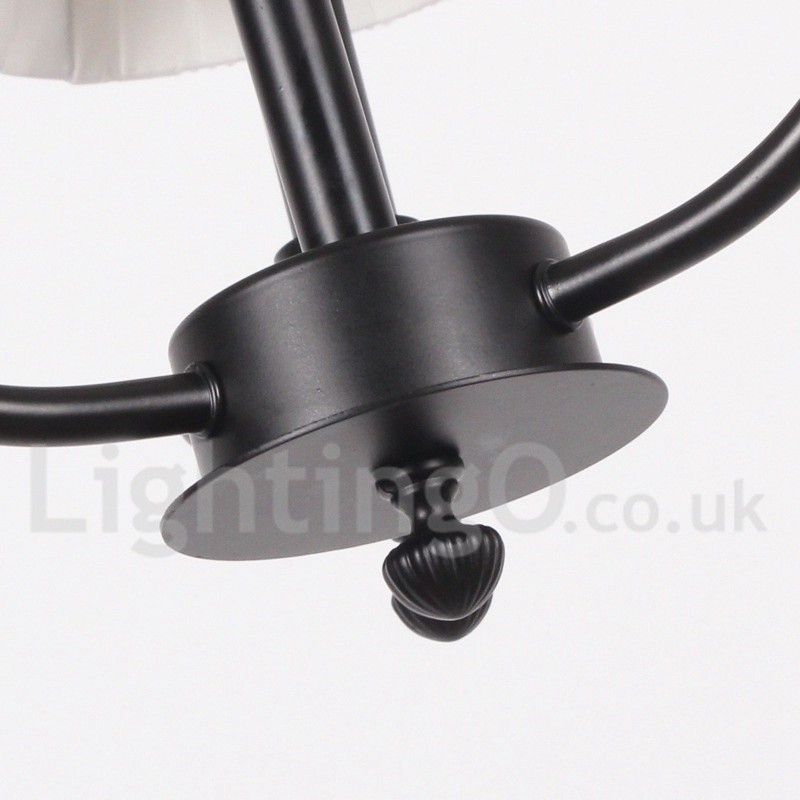 Lampadario rustico retrò a 6 luci E14 con paralumi in tessuto