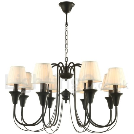 Lampadario retrò nero a 8 luci con paralumi in tessuto