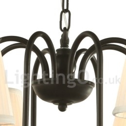 Lampadario retrò nero a 8 luci con paralumi in tessuto