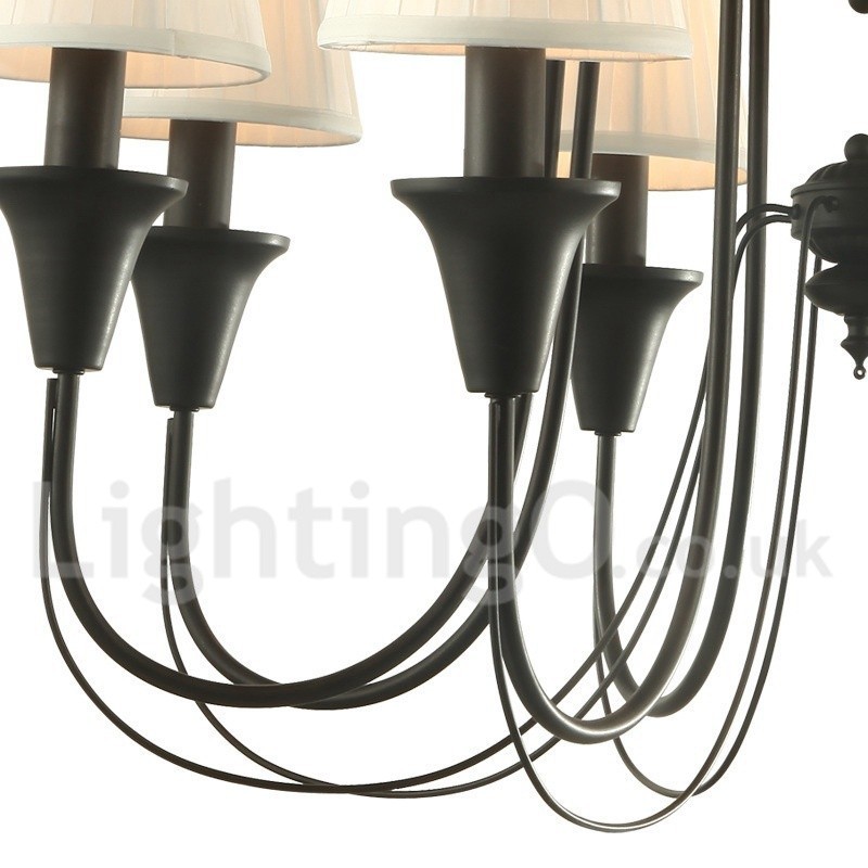 Lampadario retrò nero a 8 luci con paralumi in tessuto