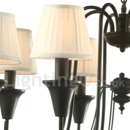 Lampadario retrò nero a 8 luci con paralumi in tessuto