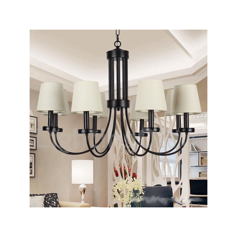 Lampadario a candela a 8 luci nero retrò contemporaneo