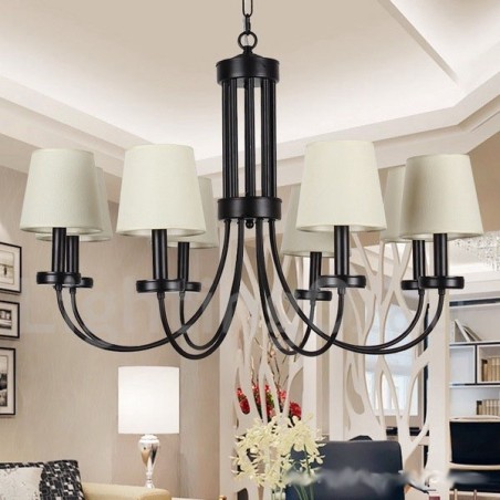 Lampadario a candela a 8 luci nero retrò contemporaneo