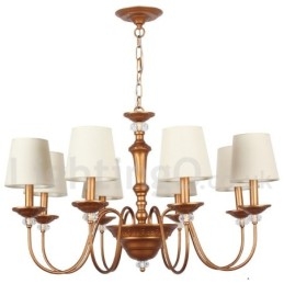 Lampadario retrò vintage a 8 luci E14 in acciaio con paralumi in tessuto