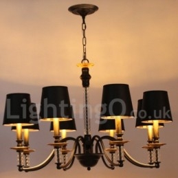 Lampadario retrò nero a 8 luci con paralumi in tessuto