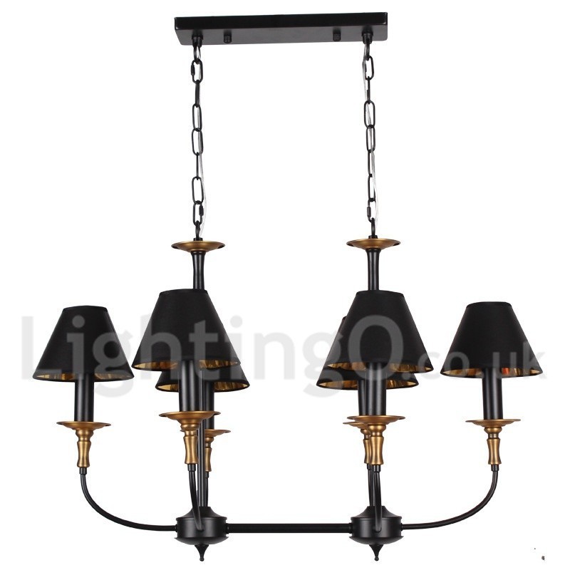 Lampadario a 6 luci stile retrò vintage a candela in acciaio con paralumi in tessuto