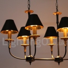 Lampadario a 6 luci stile retrò vintage a candela in acciaio con paralumi in tessuto