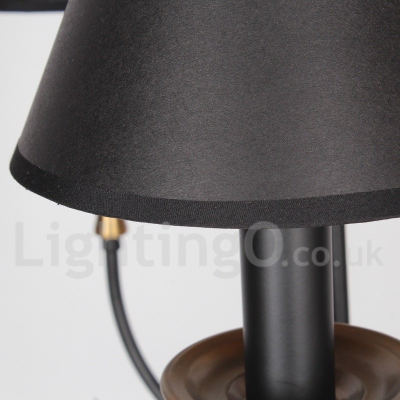 Lampadario a 6 luci stile retrò vintage a candela in acciaio con paralumi in tessuto