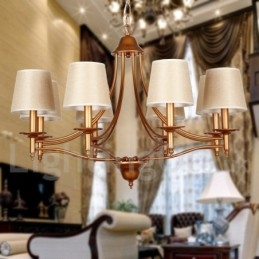 Lampadario a candela rustico retrò-vintage a 8 luci con paralumi in tessuto