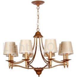 Lampadario a candela rustico retrò-vintage a 8 luci con paralumi in tessuto