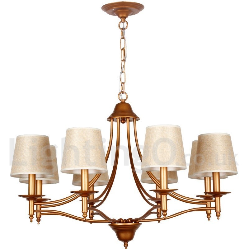 Lampadario a candela rustico retrò-vintage a 8 luci con paralumi in tessuto