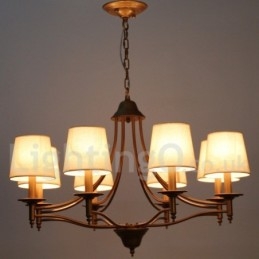 Lampadario a candela rustico retrò-vintage a 8 luci con paralumi in tessuto