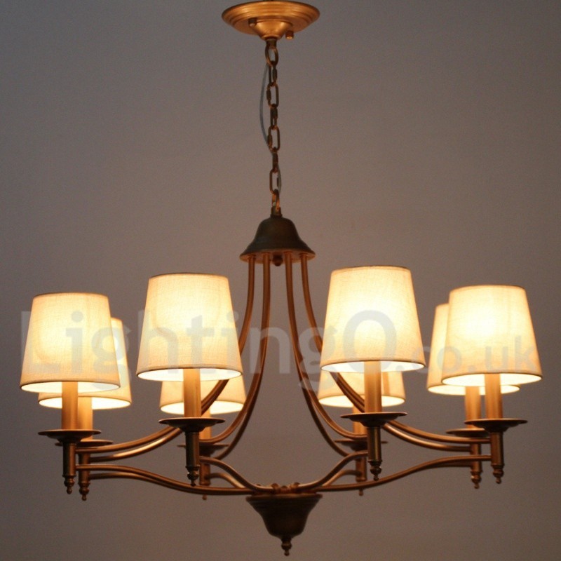 Lampadario a candela rustico retrò-vintage a 8 luci con paralumi in tessuto