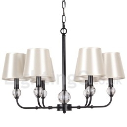 Lampadario contemporaneo rustico retrò a 6 luci E14 con paralumi in tessuto