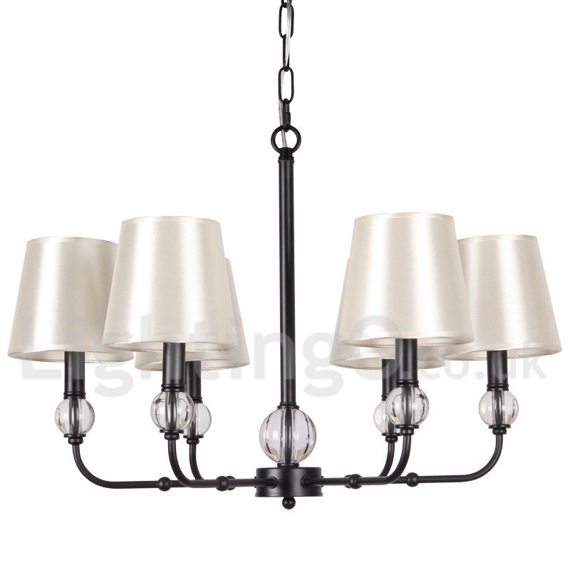 Lampadario contemporaneo rustico retrò a 6 luci E14 con paralumi in tessuto