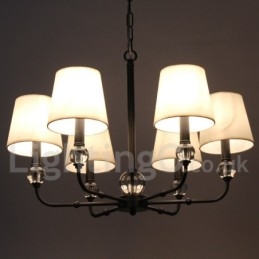 Lampadario contemporaneo rustico retrò a 6 luci E14 con paralumi in tessuto