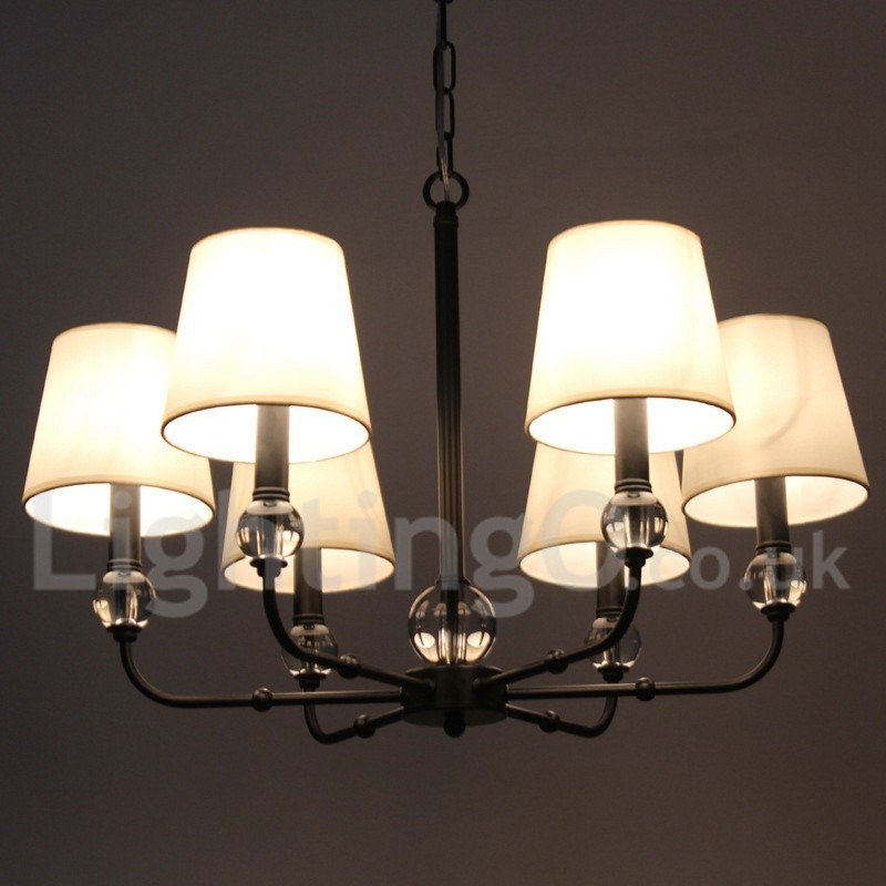 Lampadario contemporaneo rustico retrò a 6 luci E14 con paralumi in tessuto