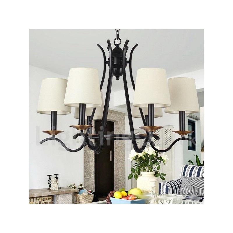 Lampadario retrò contemporaneo a 6 luci effetto candela nero E14