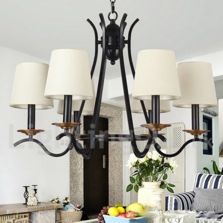 Lampadario retrò contemporaneo a 6 luci effetto candela nero E14