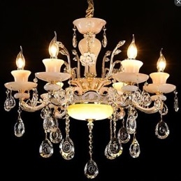 Lampadario a sospensione europeo in lega di zinco con imitazione di giada e cristallo