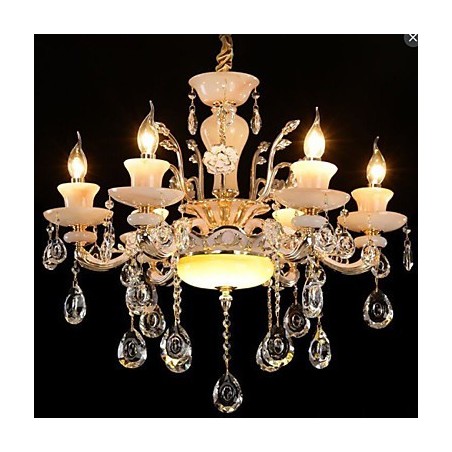 Lampadario a sospensione europeo in lega di zinco con imitazione di giada e cristallo