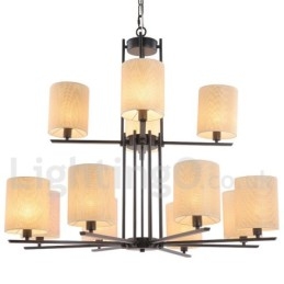 Lampadario a candela a 2 livelli rustico retrò nero 12 luci