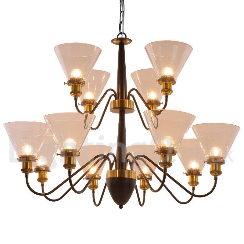 Lampadario rustico retrò nero a 2 livelli 12 luci