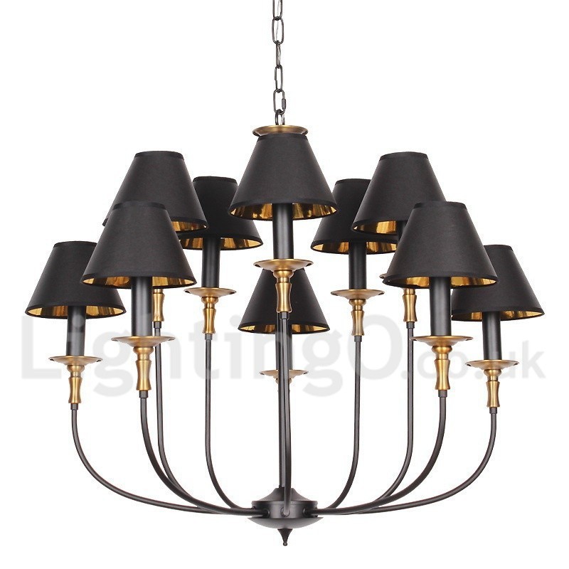 Lampadario retrò a 2 livelli stile candela nero 10 luci E14