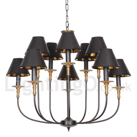 Lampadario retrò a 2 livelli stile candela nero 10 luci E14
