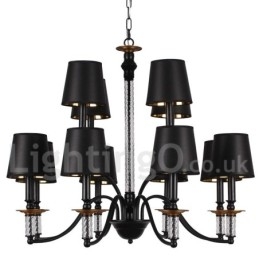 Lampadario a candela a 2 livelli rustico retrò nero 12 luci