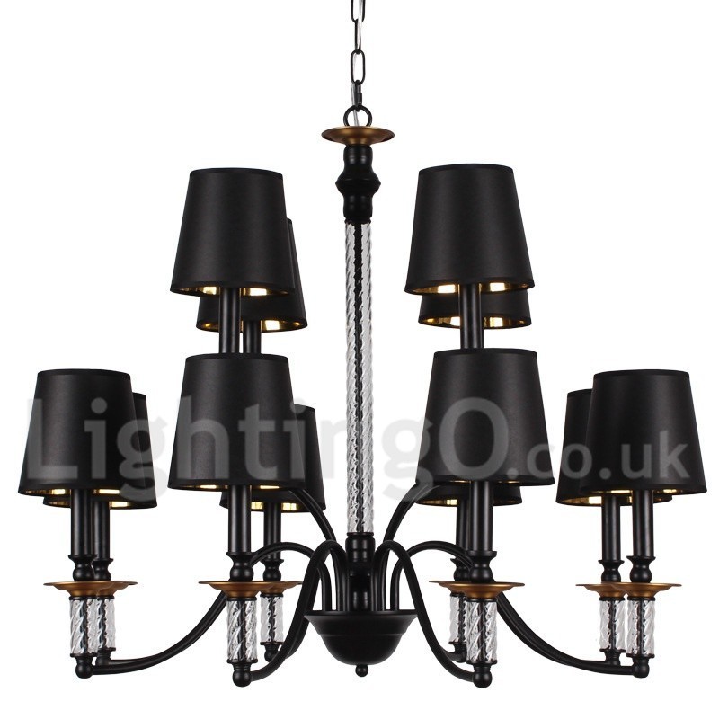 Lampadario a candela a 2 livelli rustico retrò nero 12 luci
