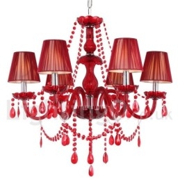 Lampadario a candela a 6 luci in cristallo rosso K9