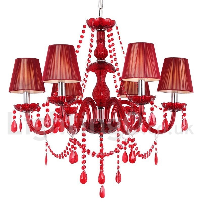Lampadario a candela a 6 luci in cristallo rosso K9