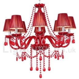 Lampadario a candela in cristallo K9 rosso chiaro a 8 luci