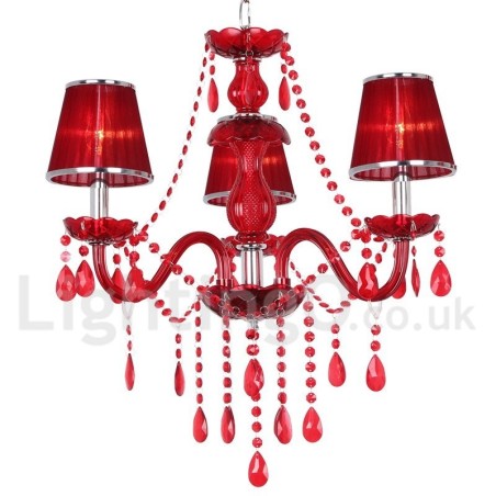 Lampadario a 3 luci in stile candela con cristallo rosso K9